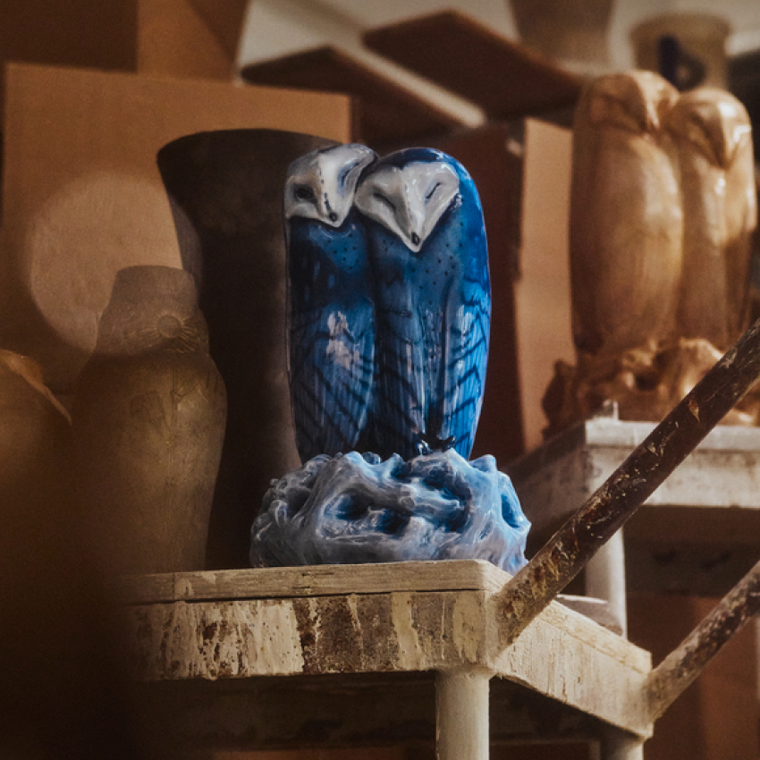 フィギュリン ブルーオウル カップル(男性への贈り物)