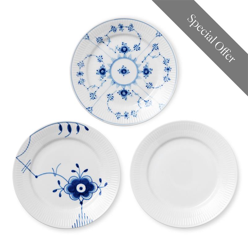 ブルーフルーテッドプレインプレート3枚